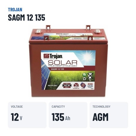 Solar battery Trojan SAGM 12 135 12V 135Ah AGM – key specs