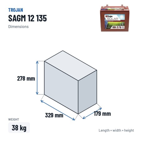 Solar battery Trojan SAGM 12 135 12V 135Ah AGM – dimensions 329 × 179 × 278 mm