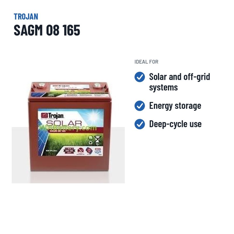 Batería solar Trojan SAGM 08 165 8V 165Ah AGM – usos recomendados