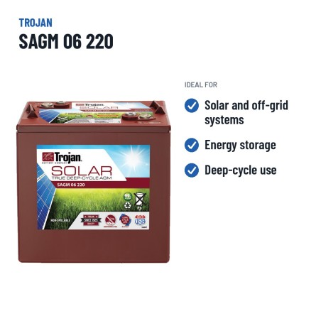 Batería solar Trojan SAGM 06 220 6V 220Ah AGM – usos recomendados