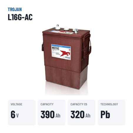 Batteria a trazione Trojan L16G-AC 6V 390Ah – dati principali