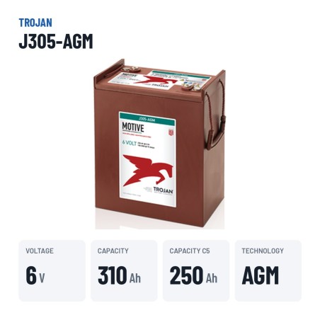 Batterie solaire Trojan J305-AGM 6V 310Ah AGM – caractéristiques clés
