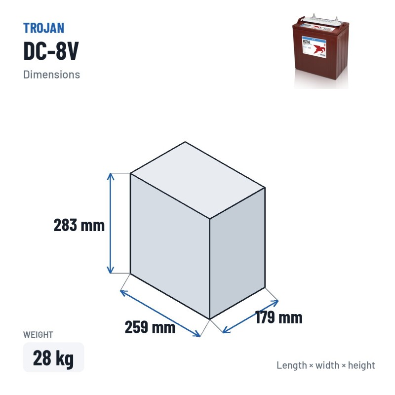 Golf cart battery Trojan DC-8V 8V 160Ah | baterias.com
