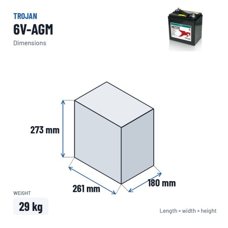 Bateria solar Trojan 6V-AGM 6V 200Ah AGM – medidas 261 × 180 × 273 mm