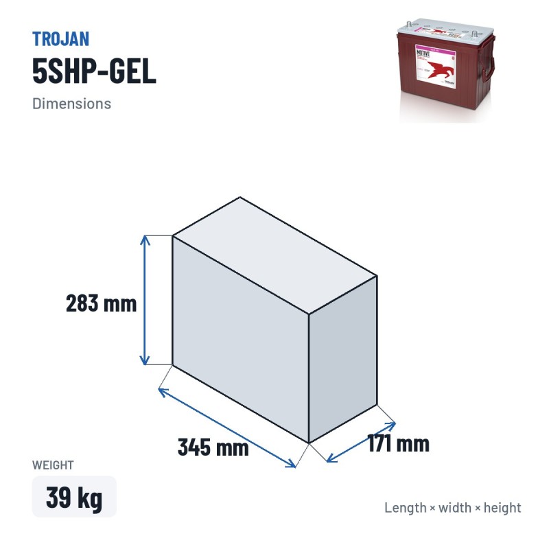 Solarbatterie Trojan 5SHP-GEL 12V 125Ah GEL – Abmessungen 345 × 171 × 283 mm