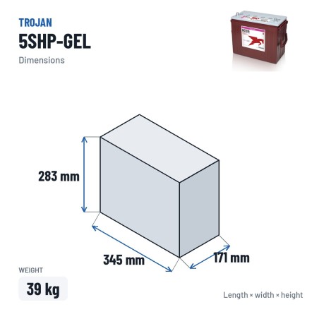 Solarbatterie Trojan 5SHP-GEL 12V 125Ah GEL – Abmessungen 345 × 171 × 283 mm