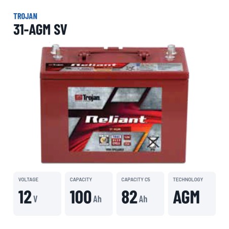 Batería solar Trojan 31-AGM SV 12V 100Ah AGM | baterias.com