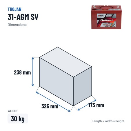Batterie solaire Trojan 31-AGM SV 12V 100Ah AGM – dimensions 325 × 173 × 238 mm