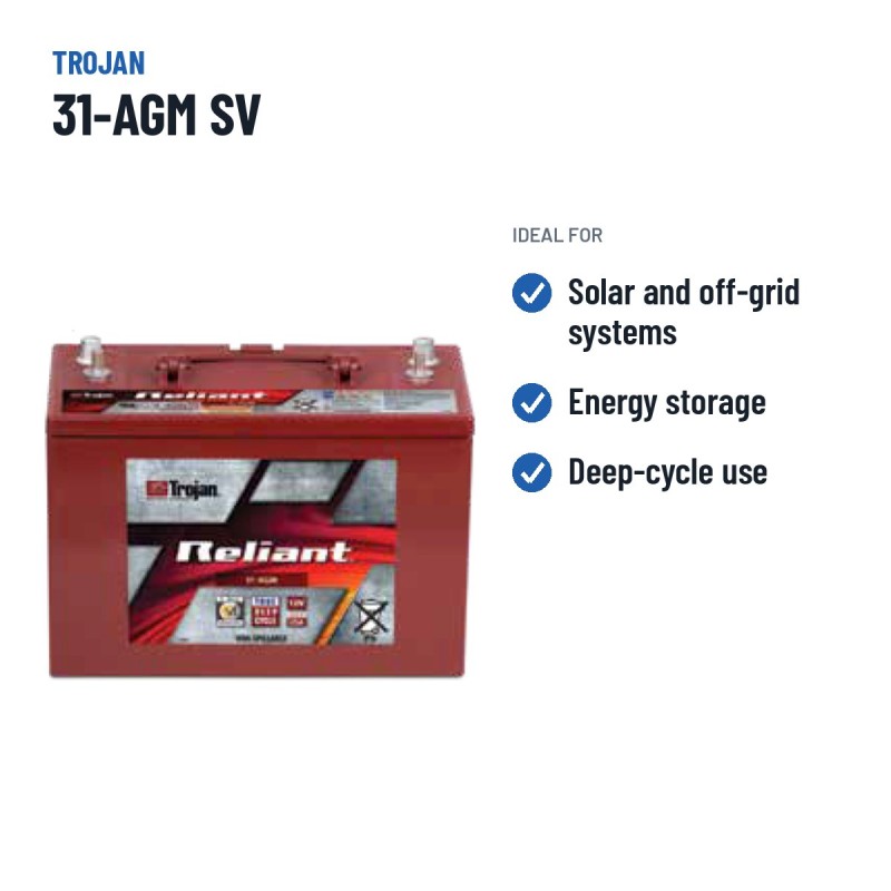 Batterie solaire Trojan 31-AGM SV 12V 100Ah AGM – utilisations recommandées