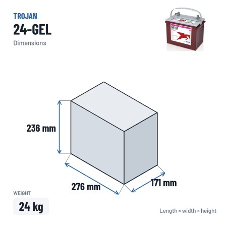 Solar battery Trojan 24-GEL 12V 77Ah GEL – dimensions 276 × 171 × 236 mm