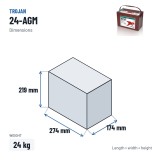 Batteria solare Trojan 24-AGM 12V 76Ah AGM – dimensioni 274 × 174 × 219 mm