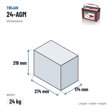 Batería solar Trojan 24-AGM 12V 76Ah AGM – medidas 274 × 174 × 219 mm