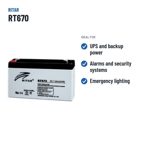 Bateria estacionária UPS Ritar RT670 6V 7Ah AGM – utilizações recomendadas
