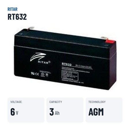 Stationärbatterie USV Ritar RT632 6V 3.2Ah AGM – wichtigste Daten