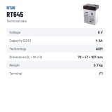 Bateria estacionária UPS Ritar RT645 6V 4.5Ah AGM – ficha técnica