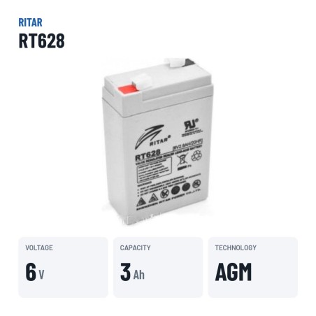 Bateria estacionária UPS Ritar RT628 6V 2.8Ah AGM – dados principais