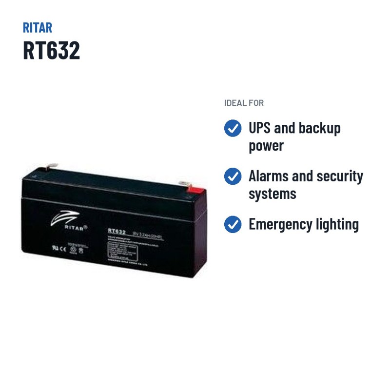 Batería estacionaria SAI/UPS Ritar RT632 6V 3.2Ah AGM – usos recomendados