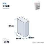 Bateria estacionária UPS Ritar RT628 6V 2.8Ah AGM – medidas 66 × 33 × 104 mm