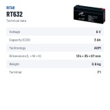 Stationärbatterie USV Ritar RT632 6V 3.2Ah AGM – technische Daten