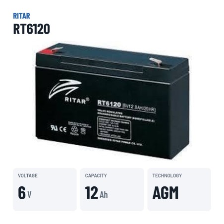 Batería estacionaria SAI/UPS Ritar RT6120 6V 12Ah AGM