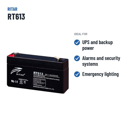 Batería estacionaria SAI/UPS Ritar RT613 6V 1.3Ah AGM – usos recomendados