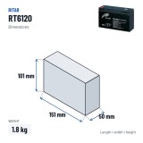 Stationary UPS battery Ritar RT6120 6V 12Ah AGM – dimensions 151 × 50 × 101 mm