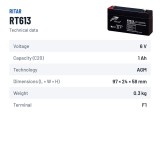 Batería estacionaria SAI/UPS Ritar RT613 6V 1.3Ah AGM – ficha técnica