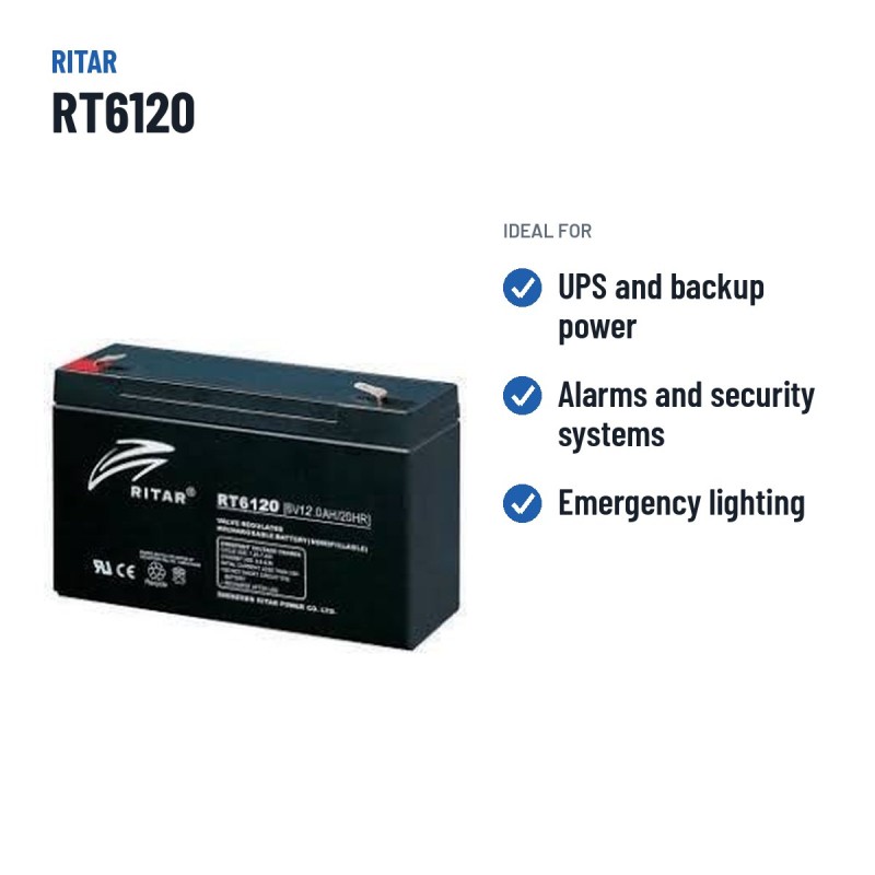 Batería estacionaria SAI/UPS Ritar RT6120 6V 12Ah AGM