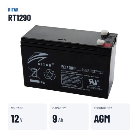 Stationary UPS battery Ritar RT1290 12V 9Ah AGM – key specs