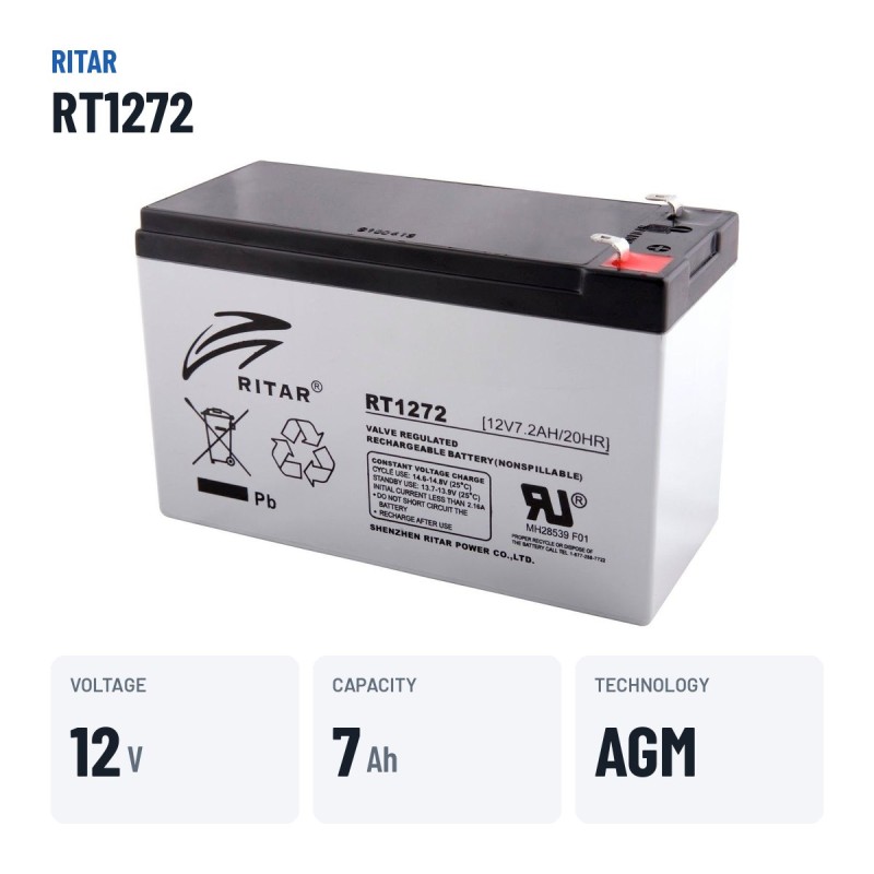 Bateria estacionária UPS Ritar RT1272 12V 7.2Ah AGM – dados principais