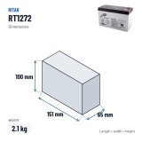 Bateria estacionária UPS Ritar RT1272 12V 7.2Ah AGM – medidas 151 × 65 × 100 mm