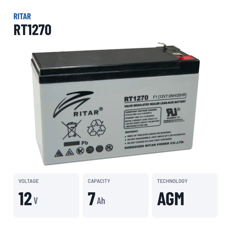 Stationärbatterie USV Ritar RT1270 12V 7Ah AGM – wichtigste Daten