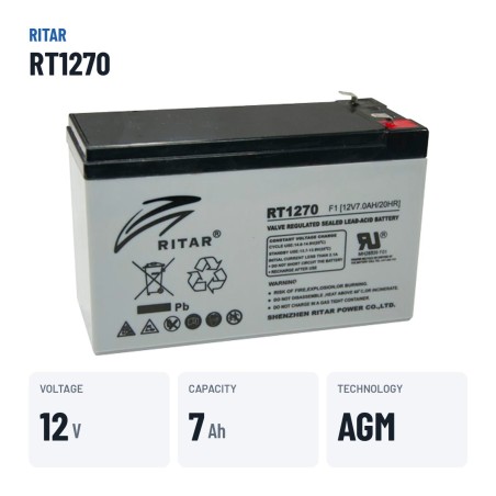 Stationärbatterie USV Ritar RT1270 12V 7Ah AGM – wichtigste Daten