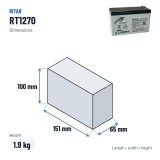 Stationary UPS battery Ritar RT1270 12V 7Ah AGM – dimensions 151 × 65 × 100 mm