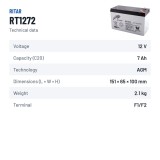 Bateria estacionária UPS Ritar RT1272 12V 7.2Ah AGM – ficha técnica