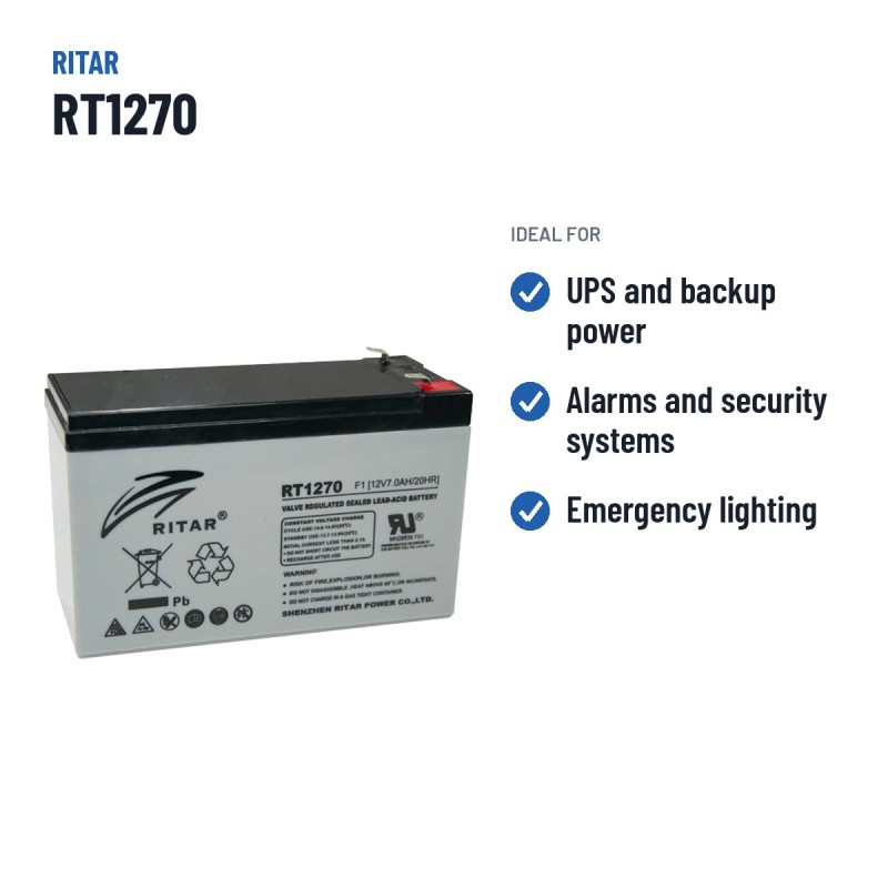 Stationärbatterie USV Ritar RT1270 12V 7Ah AGM – empfohlene Einsatzbereiche