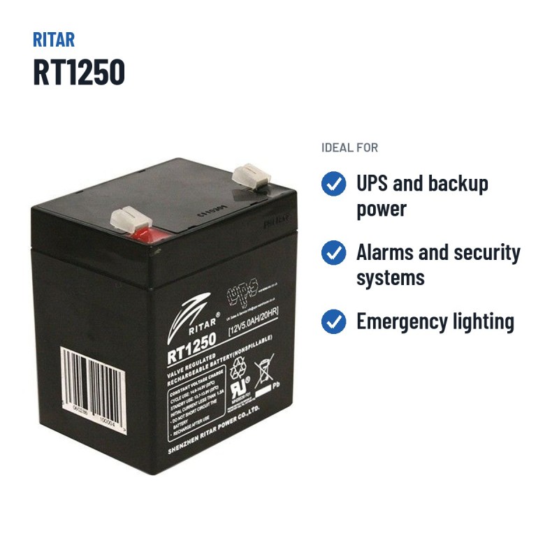 Bateria estacionária UPS Ritar RT1250 12V 5Ah AGM – utilizações recomendadas