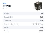 Bateria estacionária UPS Ritar RT1250 12V 5Ah AGM – ficha técnica