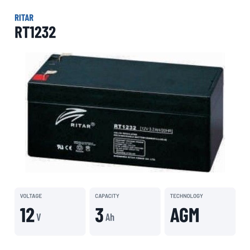 Stationary UPS battery Ritar RT1232 12V 3.2Ah AGM | baterias.com