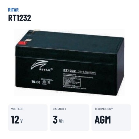 Bateria estacionária UPS Ritar RT1232 12V 3.2Ah AGM – dados principais