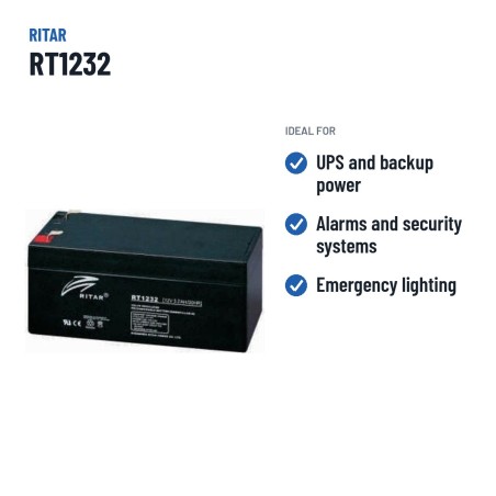 Stationary UPS battery Ritar RT1232 12V 3.2Ah AGM | baterias.com