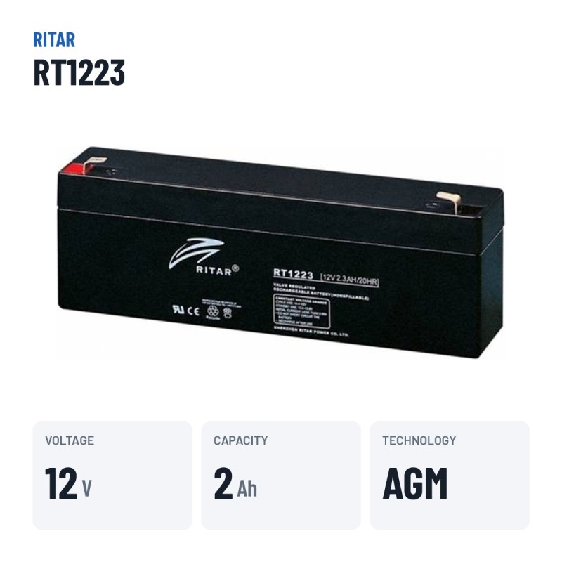 Stationary UPS battery Ritar RT1223 12V 2.3Ah AGM – key specs