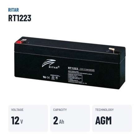 Stationary UPS battery Ritar RT1223 12V 2.3Ah AGM – key specs
