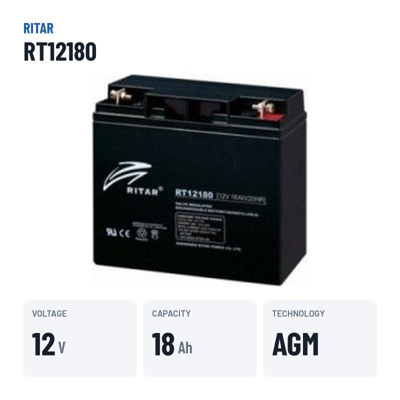 Batterie stationnaire onduleur Ritar RT12180 12V 18Ah AGM – caractéristiques clés