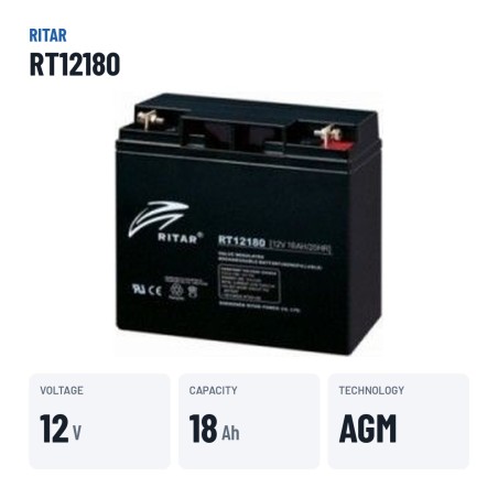 Batterie stationnaire onduleur Ritar RT12180 12V 18Ah AGM – caractéristiques clés
