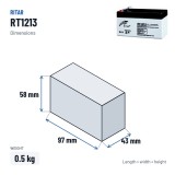 Stationary UPS battery Ritar RT1213 12V 1.3Ah AGM – dimensions 97 × 43 × 58 mm