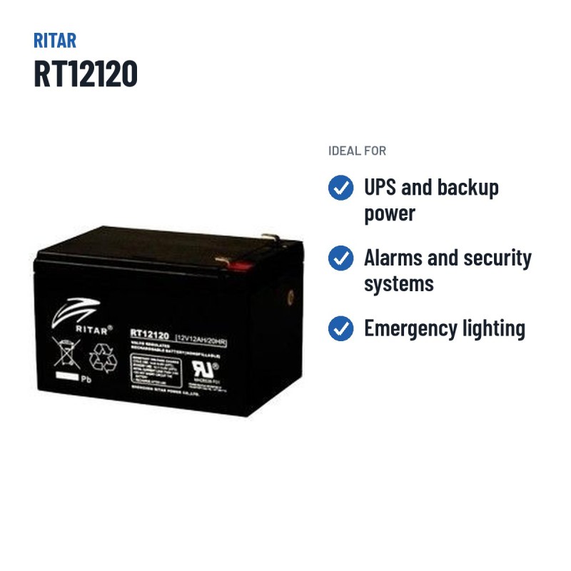 Batería estacionaria SAI/UPS Ritar RT12120 12V 12Ah AGM – usos recomendados