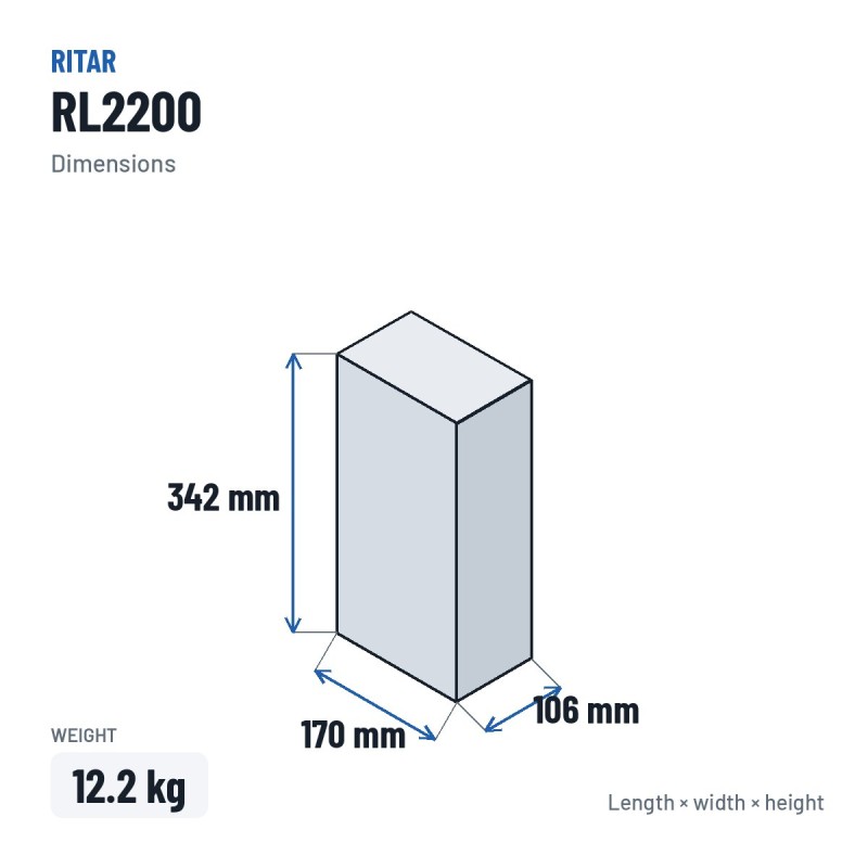 Batería estacionaria SAI/UPS Ritar RL2200 2V 200Ah AGM – medidas 170 × 106 × 342 mm