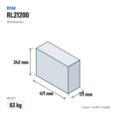 Stationärbatterie USV Ritar RL21200 2V 1200Ah AGM – Abmessungen 471 × 171 × 342 mm