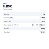 Bateria estacionária UPS Ritar RL21500 2V 1500Ah AGM – ficha técnica